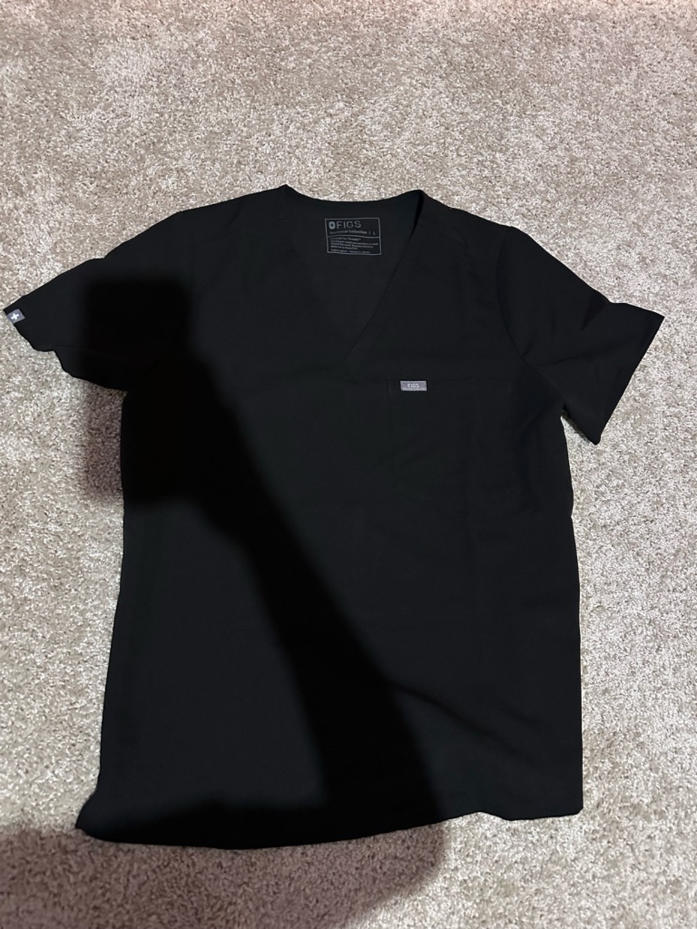 Figs Black Short Sleeve V-Neck Scrub Top